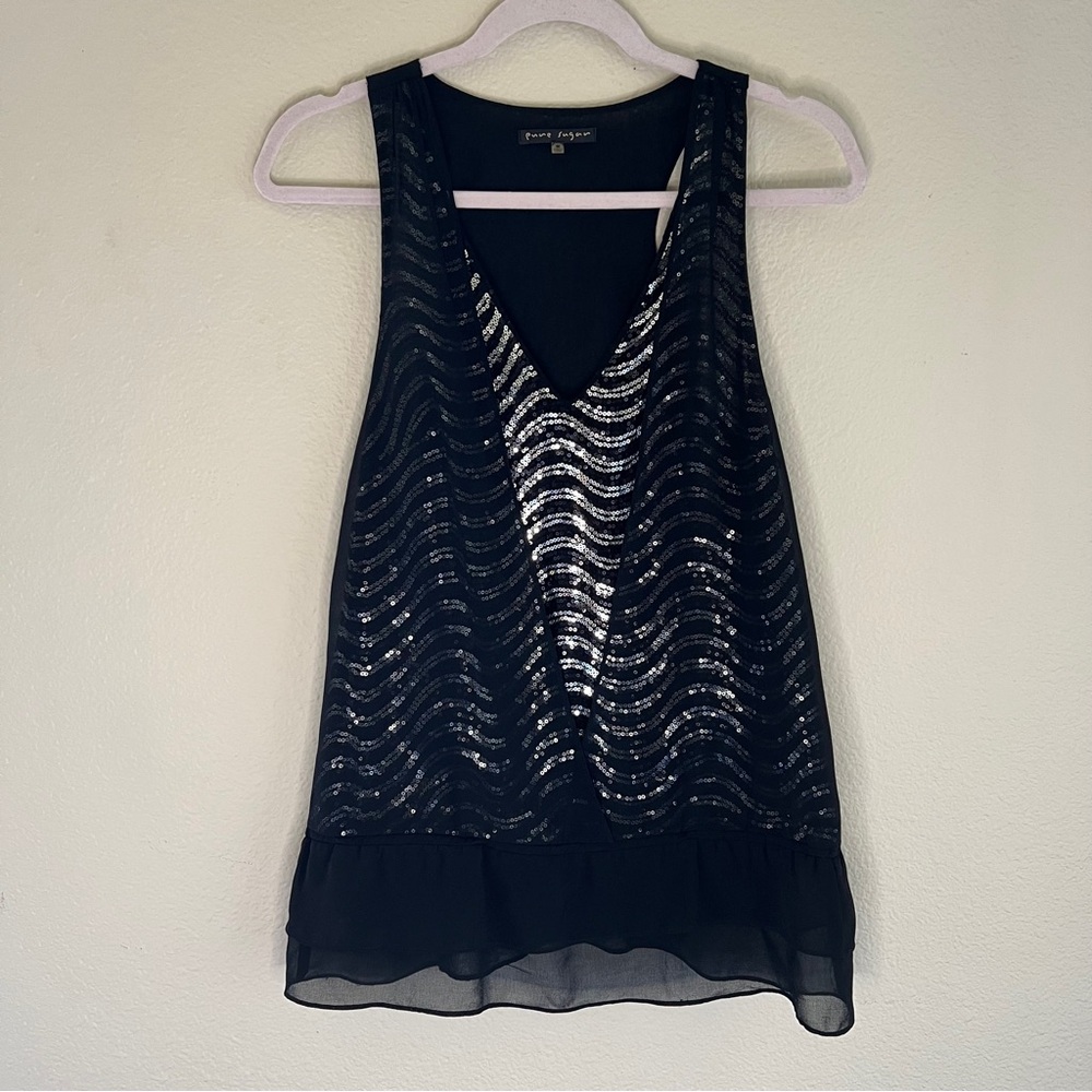 Pure Sugar Y2K vintage Semi-Sheer Racer back Top with Sequin detail Size Medium